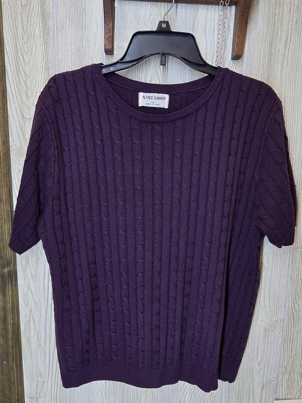 Alfred Dunner Cable Knit Short Sleeve Sweater - Deep Plum